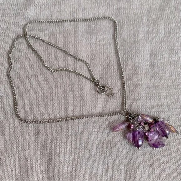 CREATION -  - Pendant necklace - long chain with violet beads central pieces - Picture 4 of 9